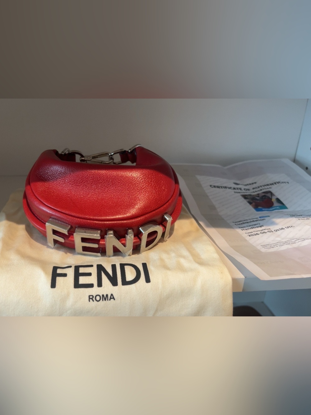 Authentic Fendi Red Nano Fendigraphy Leather Bag